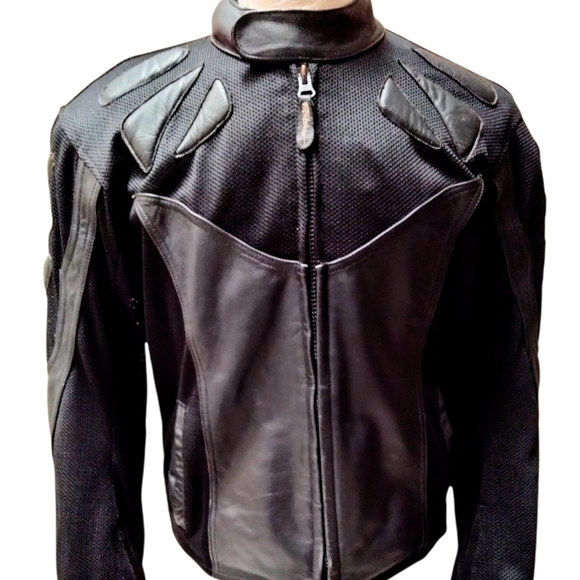 Leather Mesh Padded Motorcycle Jacket 